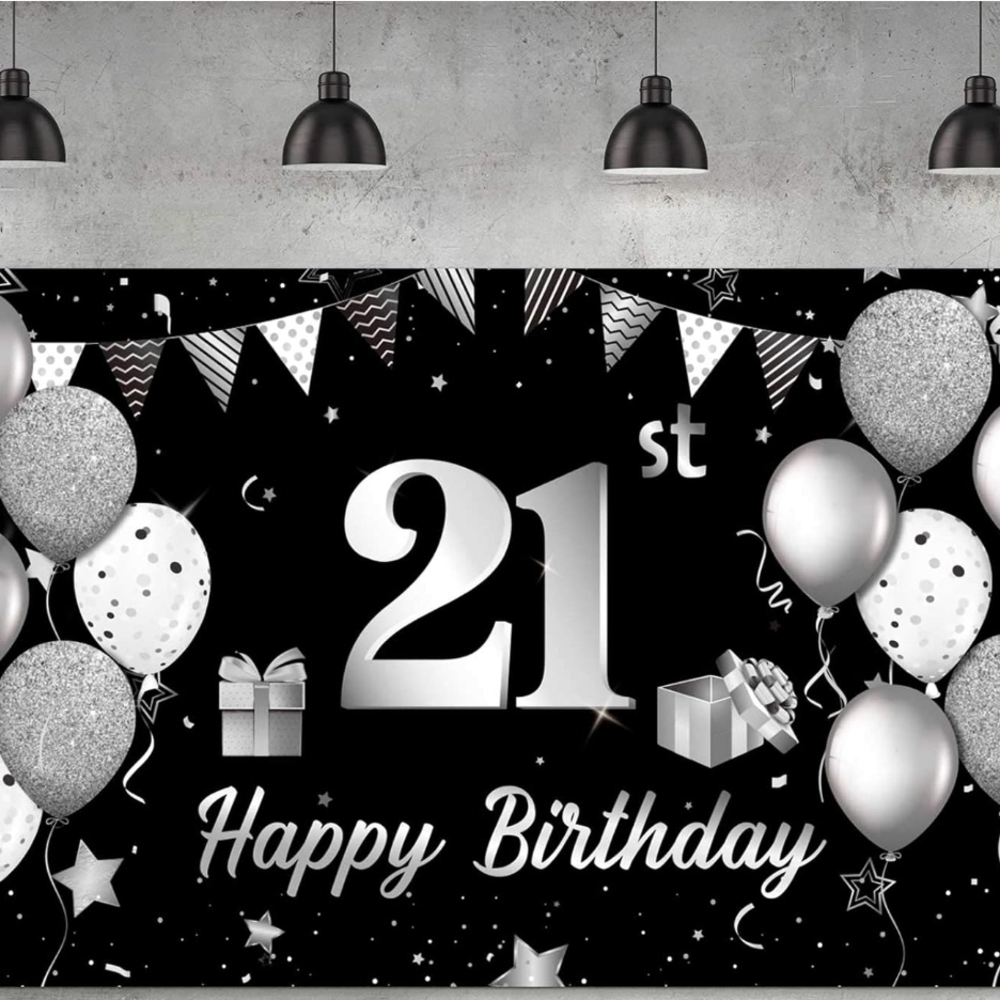 Black and Silver 21st Birthday Backdrop